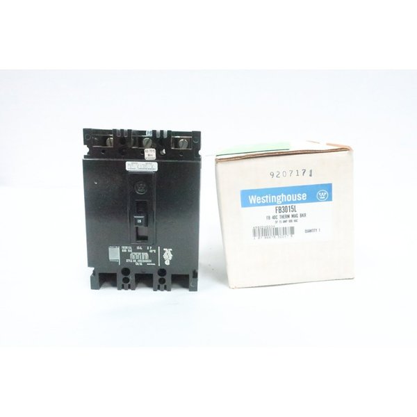 Westinghouse Molded Case Circuit Breaker, 15A, 3 Pole, 600V AC FB3015L